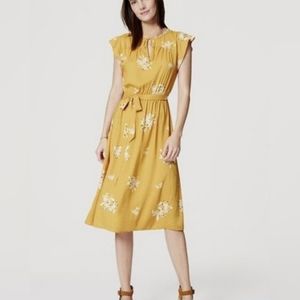 LOFT yellow floral midi dress